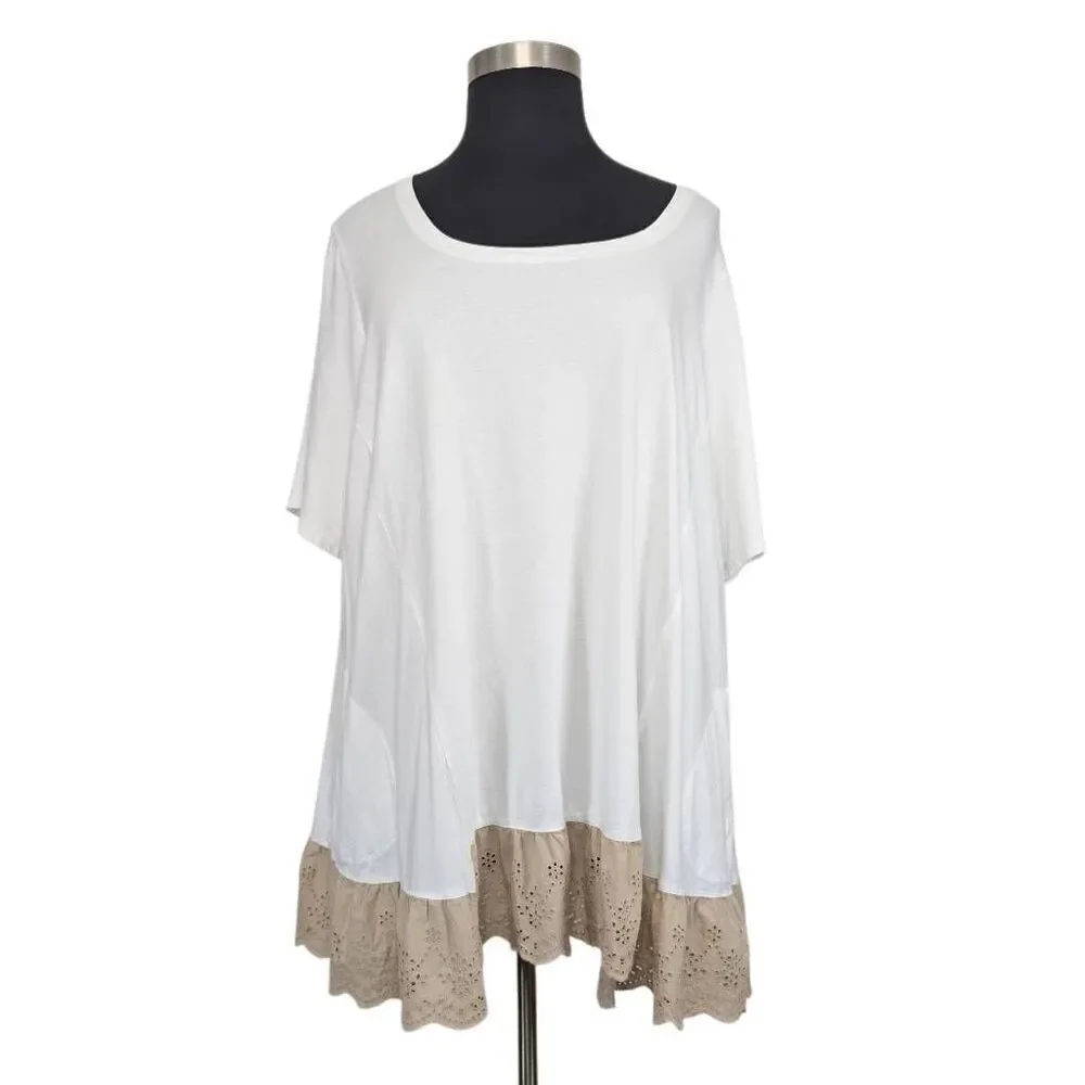 Logo Lori Goldstein 4X White Mini Dress Tunic Top Pockets Cottagecore Lagenlook